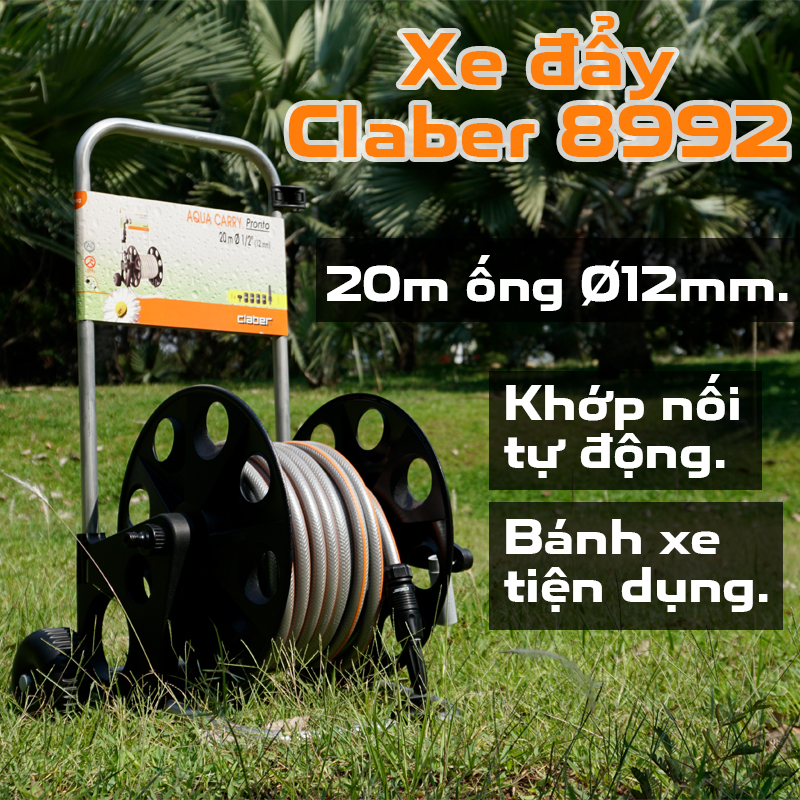 Cuộn vòi tưới cây dạng xe đẩy Claber Aqua Carry Pronto 20m 8992 - Ảnh 2
