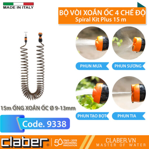 Bộ dây tưới xoắn ốc 15m Claber Spiral Kit Plus 9338