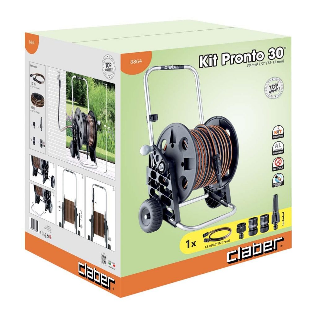 Cuộn ống tưới cây có xe đẩy Claber Kit Pronto 30 8864 - Ảnh 2
